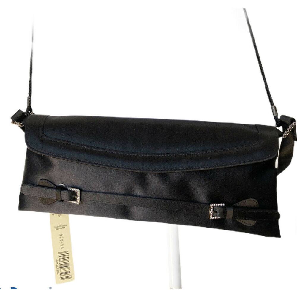 Kate Landry Black Evening Bag New Rhinestone Buckle Accents Cross Body Clutch